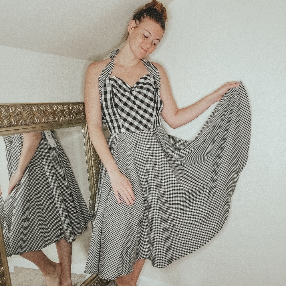50's Style Gingham Swing Dress Large